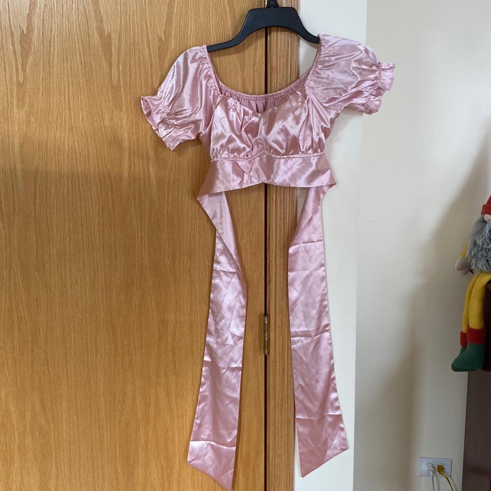 Bubblegum pink satin top with bow